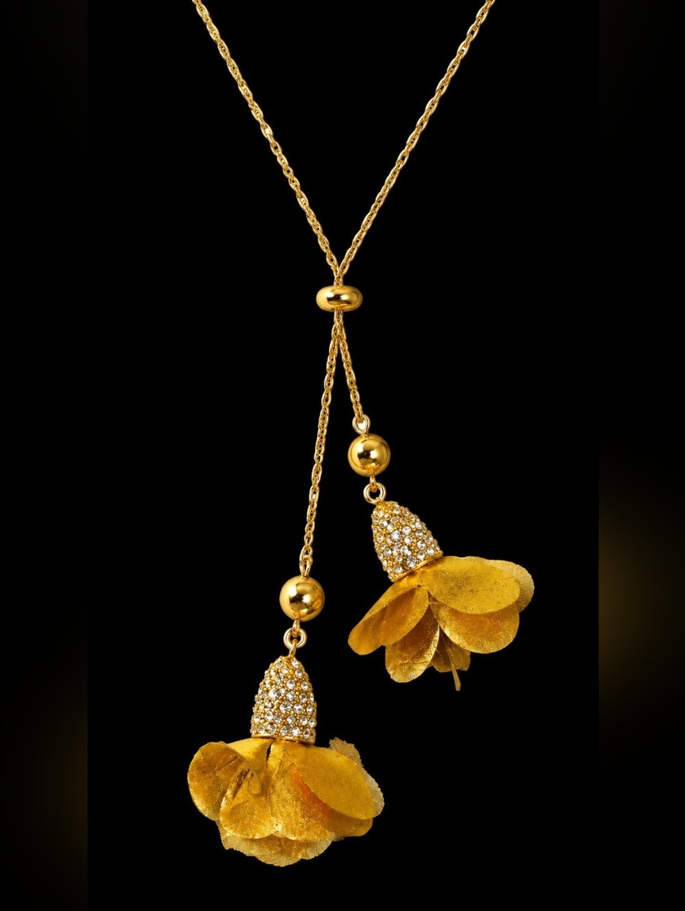 INC Fabric Flower Lariat Necklace